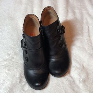 Miz Mooz "Silas" Black Leather Wedge Bootie